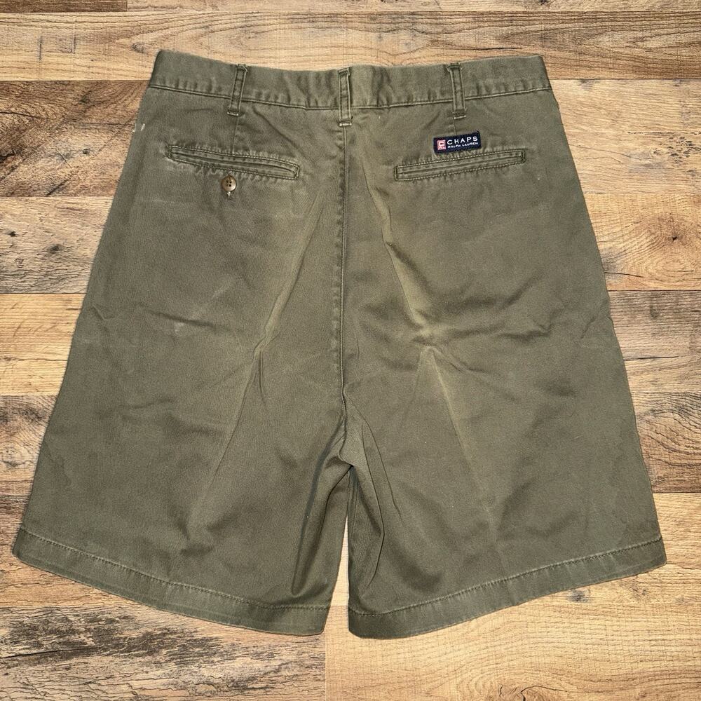 Chaps Ralph Lauren Men's Twill Shorts Size 34 Green Chinos Pleated 8" Inseam